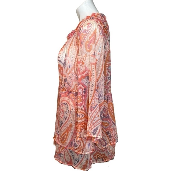 Jessica Simpson Maternity Paisley Ruffle Bell Sleeve Sheer Blouse, size M - Picture 4 of 10